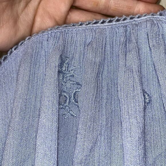 Free People Wishful Moments Neck Tie Blouse Top Wmn’s Sz XS Blue Embroidered LS - Picture 5 of 8